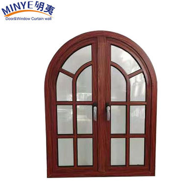 Структура из алюминиевого сплава CE Best Casement Designs Деревянное зерно Полукруглое арочное окно