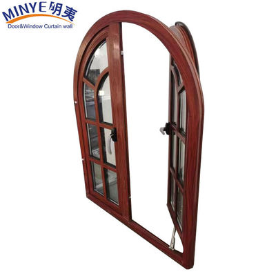 Структура из алюминиевого сплава CE Best Casement Designs Деревянное зерно Полукруглое арочное окно